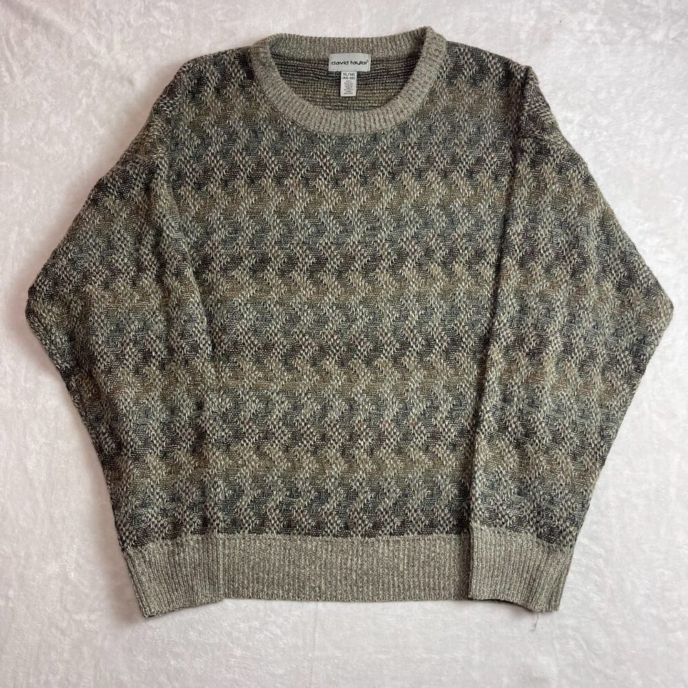 David Taylor Men's Multi-Color Acrylic Geometric Knit Sweater Size XL 90s